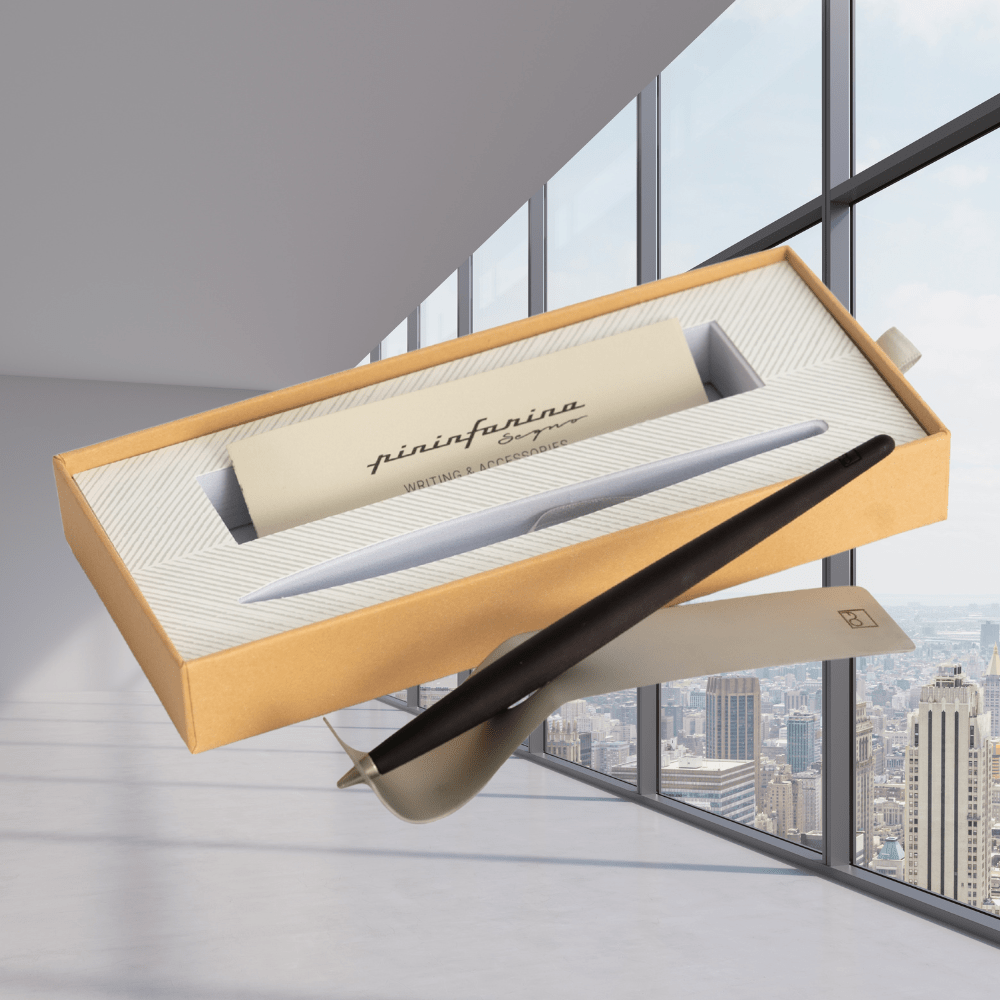 Pininfarina Shop - Penne e Stilo - Forever Piuma A Modern Classic – Stilo in Legno con Punta Ethergraf® e Base in Acciaio Satinato