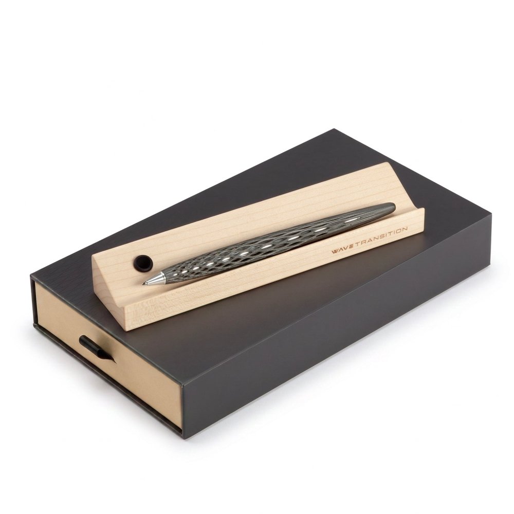 Pininfarina Shop - Penne e Stilo - Forever Wave Transition INK - penna a sfera in Nylon 3D con base in legno d'acero