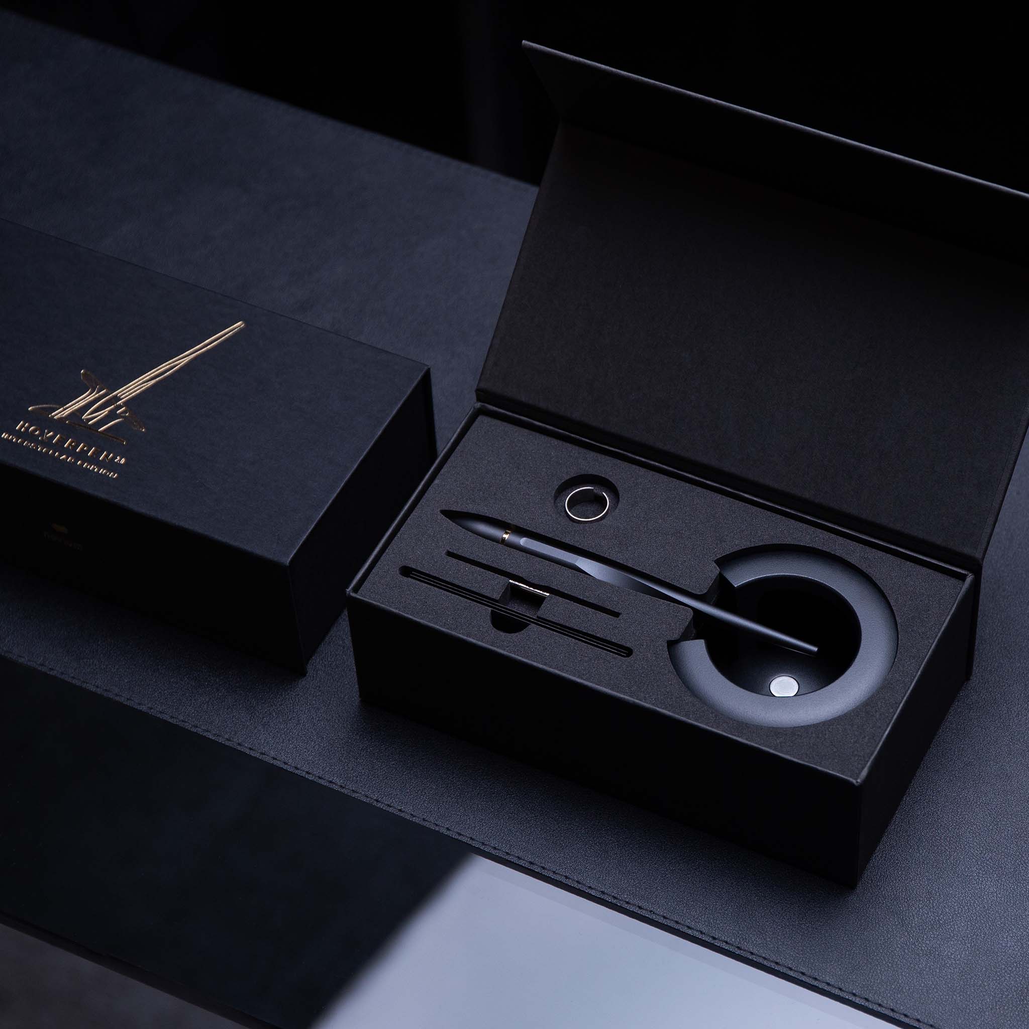 Novium - Hoverpen Interstellar 18K Gold - Gravitational Ballpoint Pen with Gold Plated Ring Magnetic Base