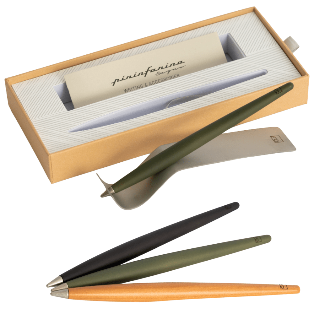 Pininfarina Shop - Penne e Stilo - Forever Piuma A Modern Classic – Stilo in Legno con Punta Ethergraf® e Base in Acciaio Satinato