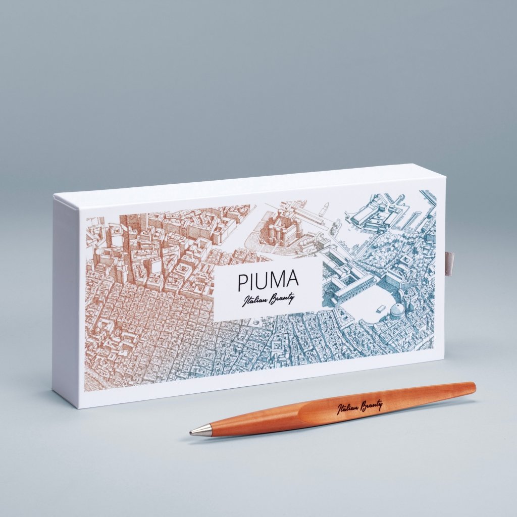 Pininfarina Shop - Penne e Stilo - Forever Piuma Italian Beauty – Stilo in Legno di Pero con Puntale Ethergraf e Base in Acciaio