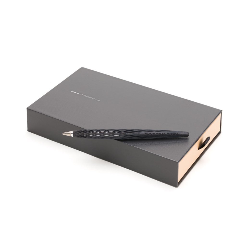 Pininfarina Shop - Penne e Stilo - Forever Wave Transition Ethergraf® – stilo di design in alluminio 3D con base in legno d'acero
