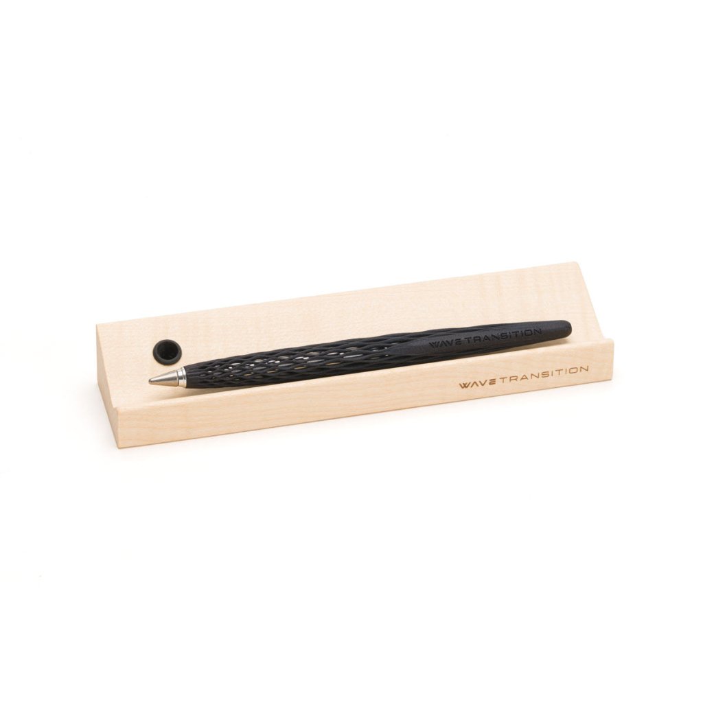 Pininfarina Shop - Penne e Stilo - Forever Wave Transition Ethergraf® – stilo di design in alluminio 3D con base in legno d'acero