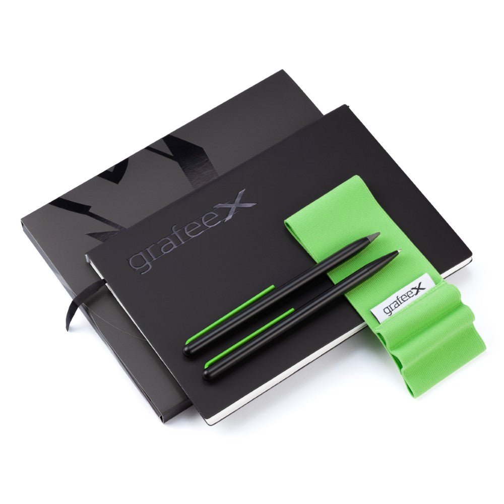 Pininfarina Shop - Set - GrafeeX Writing Set – set composto da taccuino in carta di roccia, banda elastica e due strumenti grafeex (matita e penna a sfera)