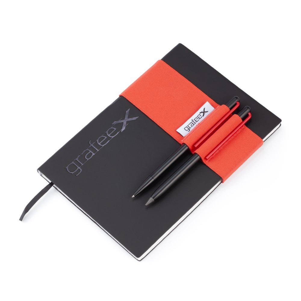 Pininfarina Shop - Set - GrafeeX Writing Set – set composto da taccuino in carta di roccia, banda elastica e due strumenti grafeex (matita e penna a sfera)