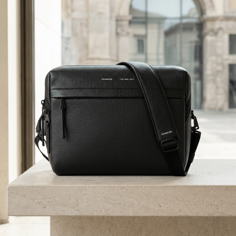 Pininfarina Shop - Borse e Zaini - Grams28 154 City Pack – Borsa a tracolla compatta in pelle italiana martellata