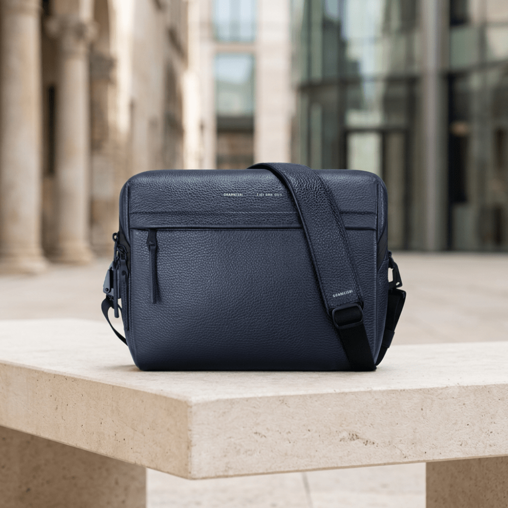 Pininfarina Shop - Borse e Zaini - Grams28 154 City Pack – Borsa a tracolla compatta in pelle italiana martellata
