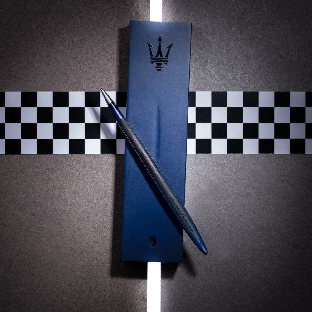 Pininfarina Shop - Penne e Stilo - Pininfarina Cambiano Classic Maserati INK - Penna a Sfera Blu con Base e Tridente