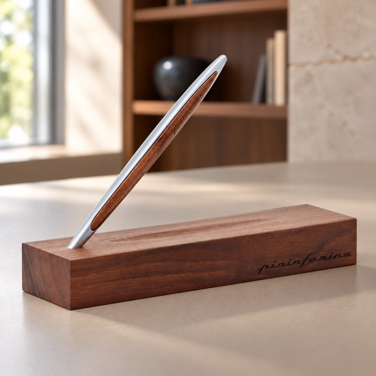 Pininfarina Cambiano Classic - Stilo con base in legno massello - punta in Ethergraf® - Alluminio Satinato - ambientazione