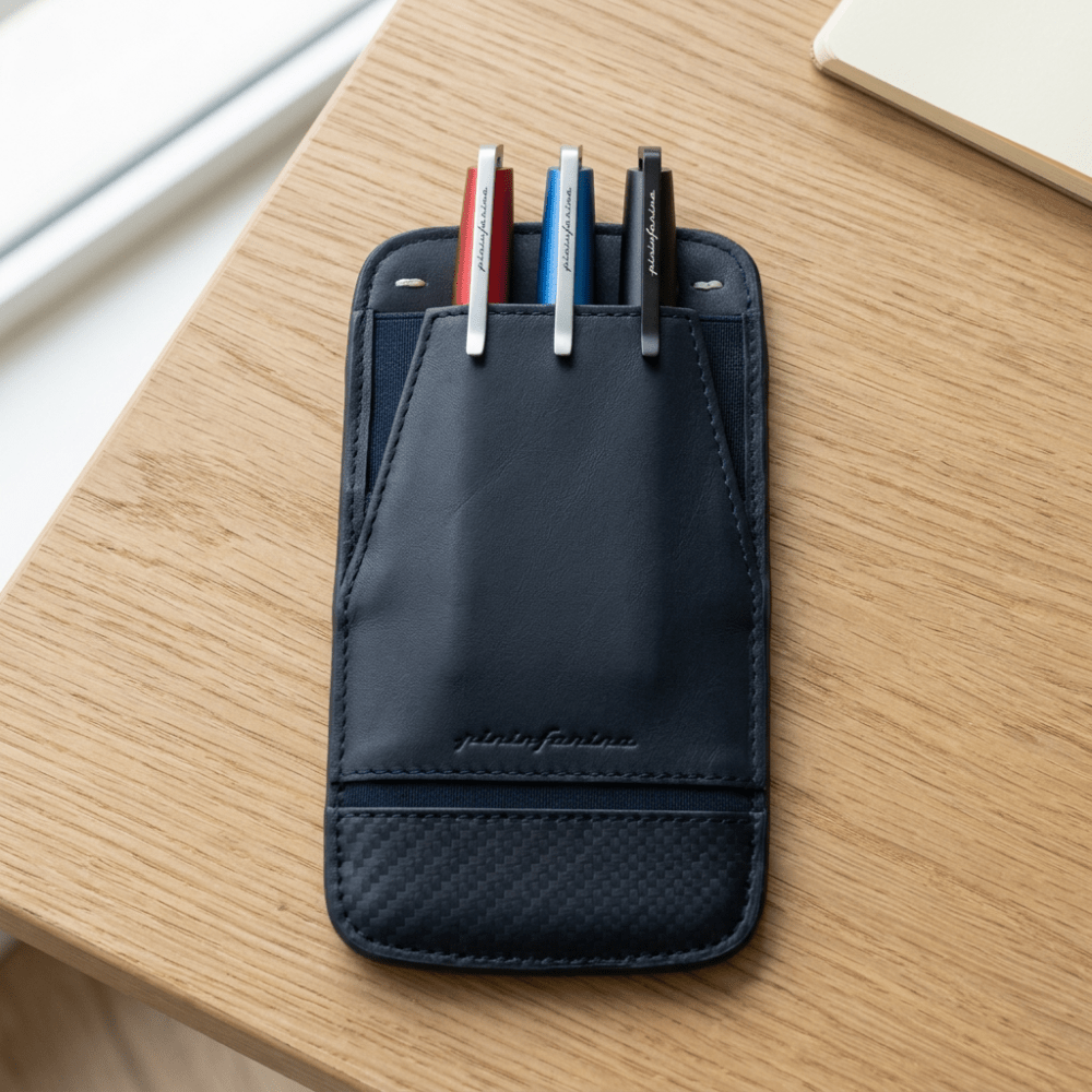 Pininfarina Shop - Accessori da scrivania - Pininfarina Folio Porta Penna Grande – Astuccio Artigianale in Nappa Blu