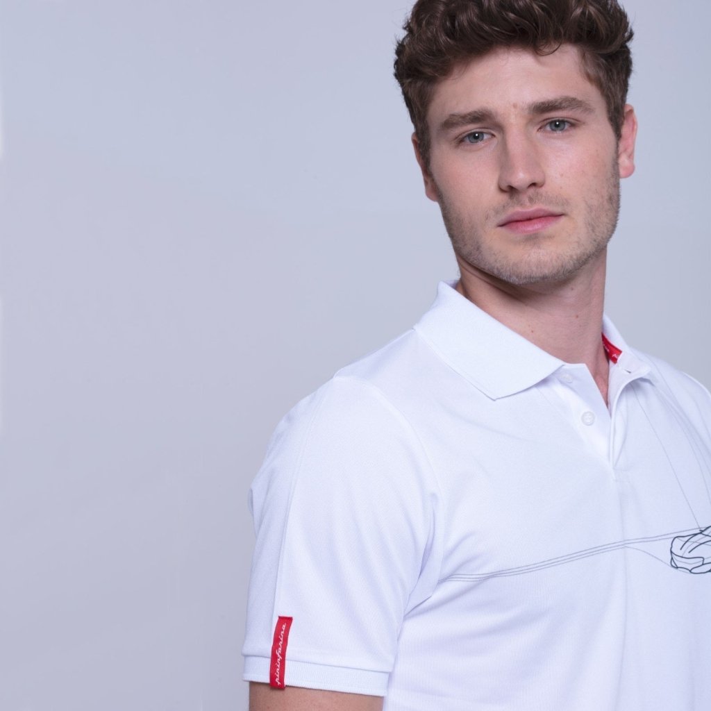 Pininfarina Shop - Abbigliamento - Polo Pininfarina Tech Bianca – Collezione Auto Iconiche Pininfarina