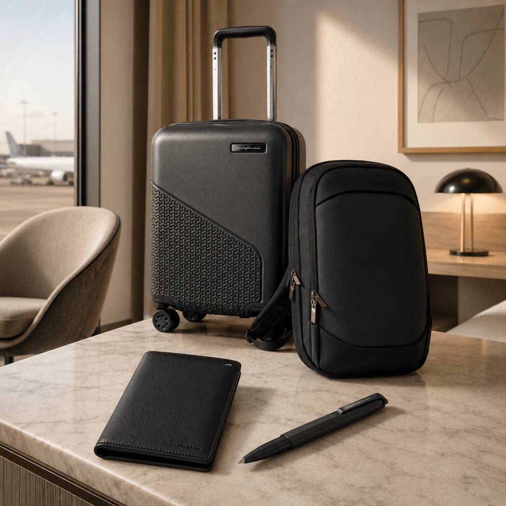 Pininfarina Shop - Promo kit - TRAVEL SET - Viaggiare per vacanza o lavoro con stile ed eleganza Pininfarina