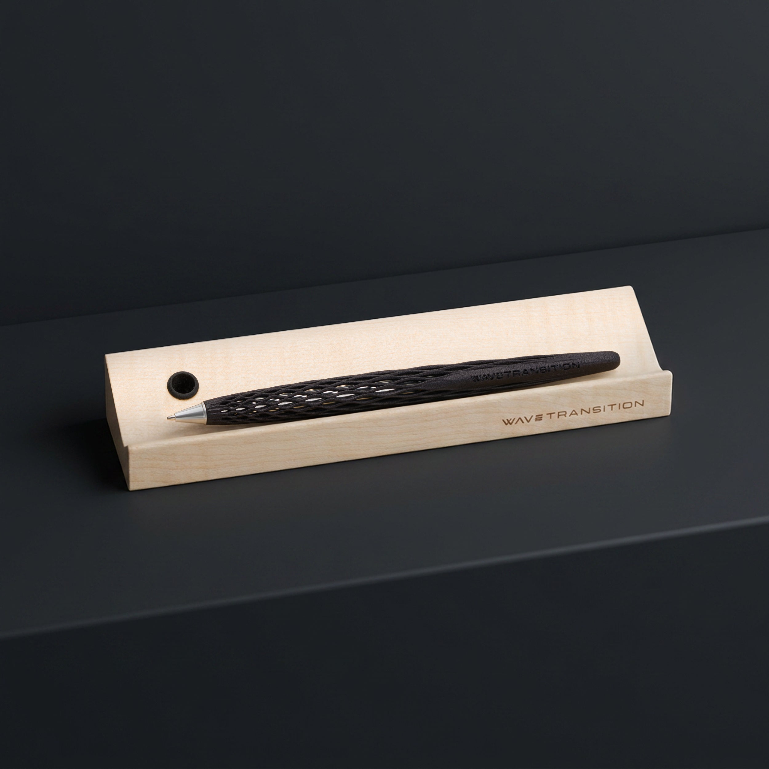 Forever Wave Transition INK - penna a sfera in alluminio 3D con base in legno d'acero
